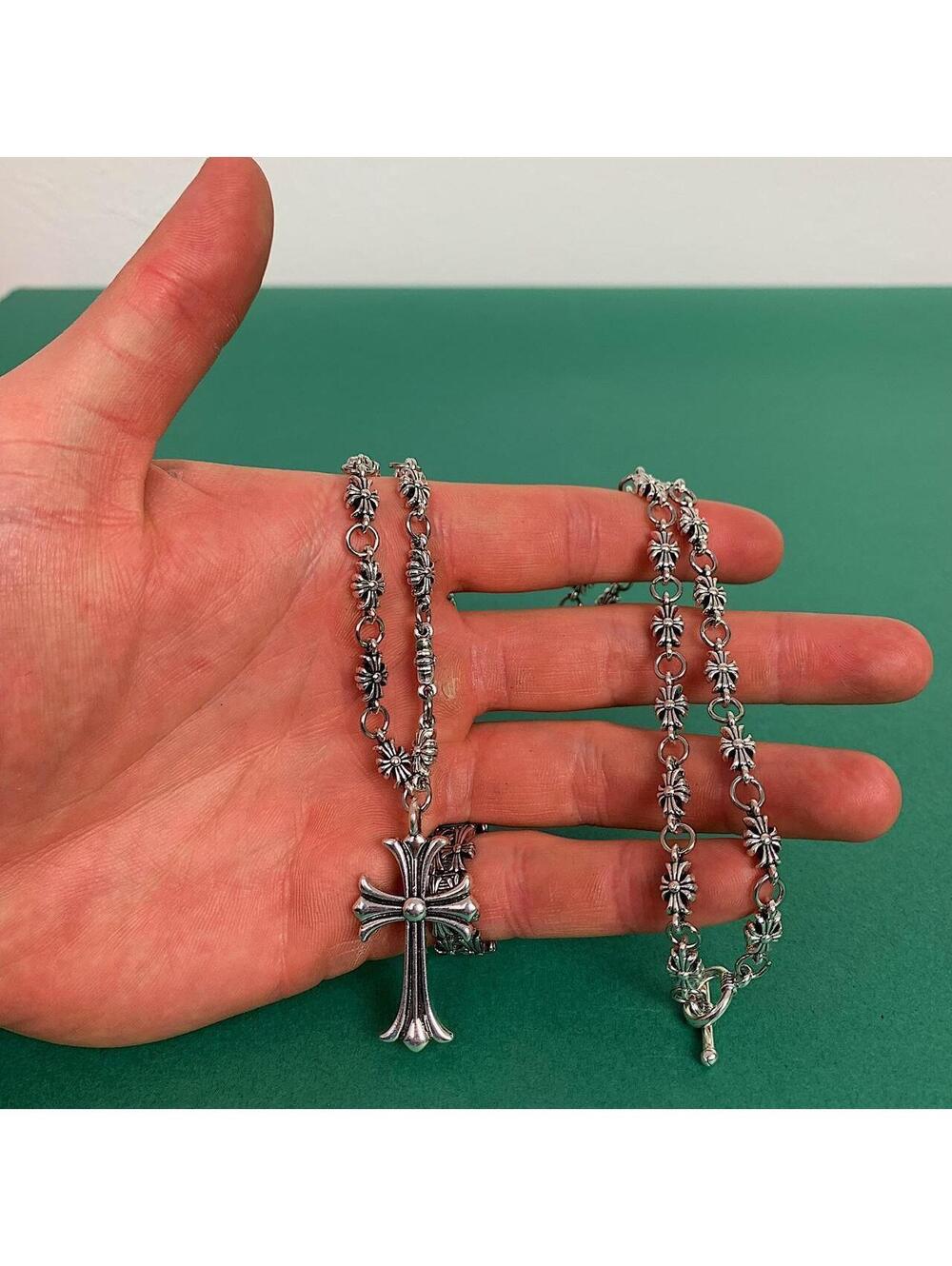 Grunge y2k silver cross long necklace chain. 24 inches length. Unisex